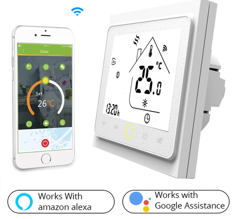 Termostato inteligente wifi para calefacción eléctrica o de agua, control voz Alexa Google Home -16A