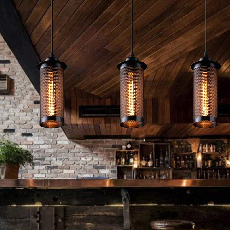 Lámpara retro industrial de malla metálica, para bombillas LED E27