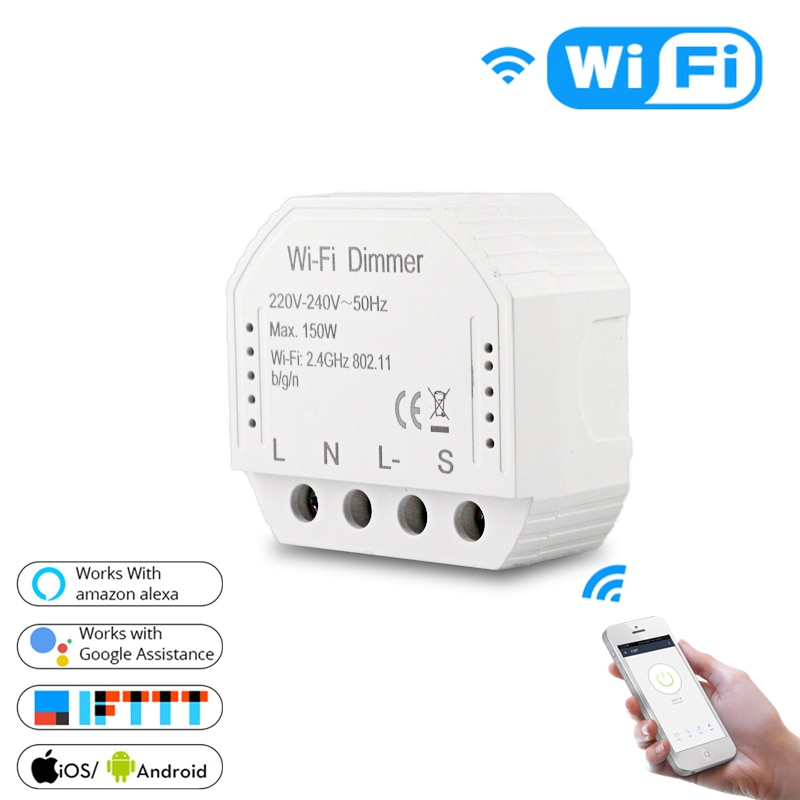 Regulador intensidad luz wifi. Dimmer inteligente 150W, control voz Alexa/Google