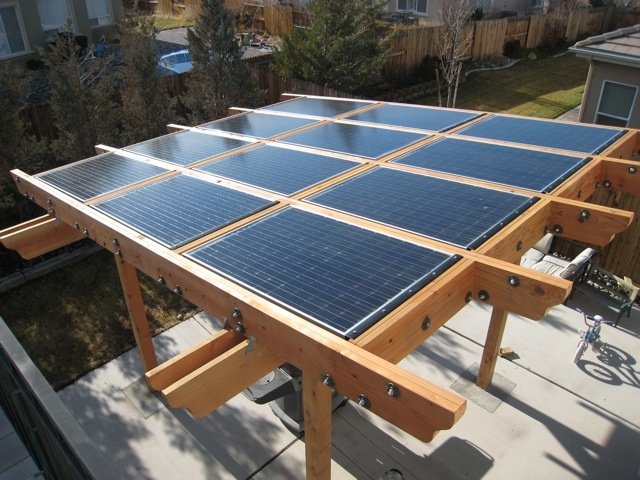 Pérgola solar de madera con paneles transparentes 3Kw-5Kw-8Kw