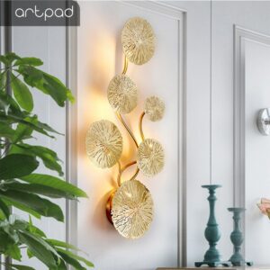 Espectacular aplique de pared diseño en latón dorado, forma de flor de loto estilo Vintage porta G4 37 Espectacular aplique de pared diseño en latón dorado, forma de flor de loto estilo Vintage porta G4
