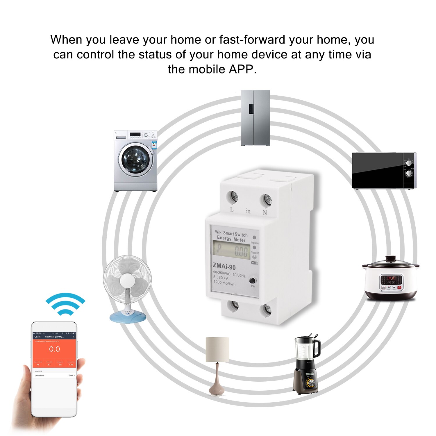  Monitor de energía inteligente para el hogar 5 (60) A, medidor  de energía WiFi KWh, consumo eléctrico digital, riel DIN, medidor de  energía inteligente, medidor de energía WiFi con pantalla 