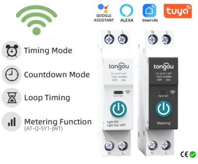 Interruptor inteligente carril DIN wifi, compatible TUYA, control por voz Alexa y Google